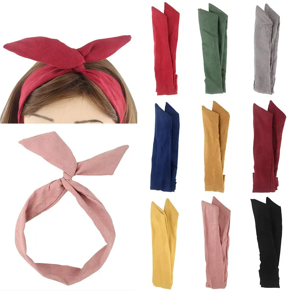 Solid Color Wire headbands for Women with Rabbit ears Bow Headband, Twist Wired Headbands,Yoga Sports Head Wraps Hair Accessory,Pack of 9