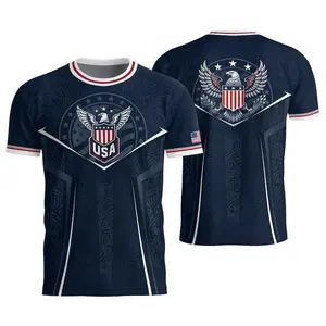 American Heritage Eagle & Tribal Print Soccer Shirt, Navy Red White Patriotic Football Top, Cultural Statement Outfit for Game Days & Casual Occasions, Thoughtful Gift for Football Enthusiasts # USASoccerShirt # AmericanHeritageFootballTop