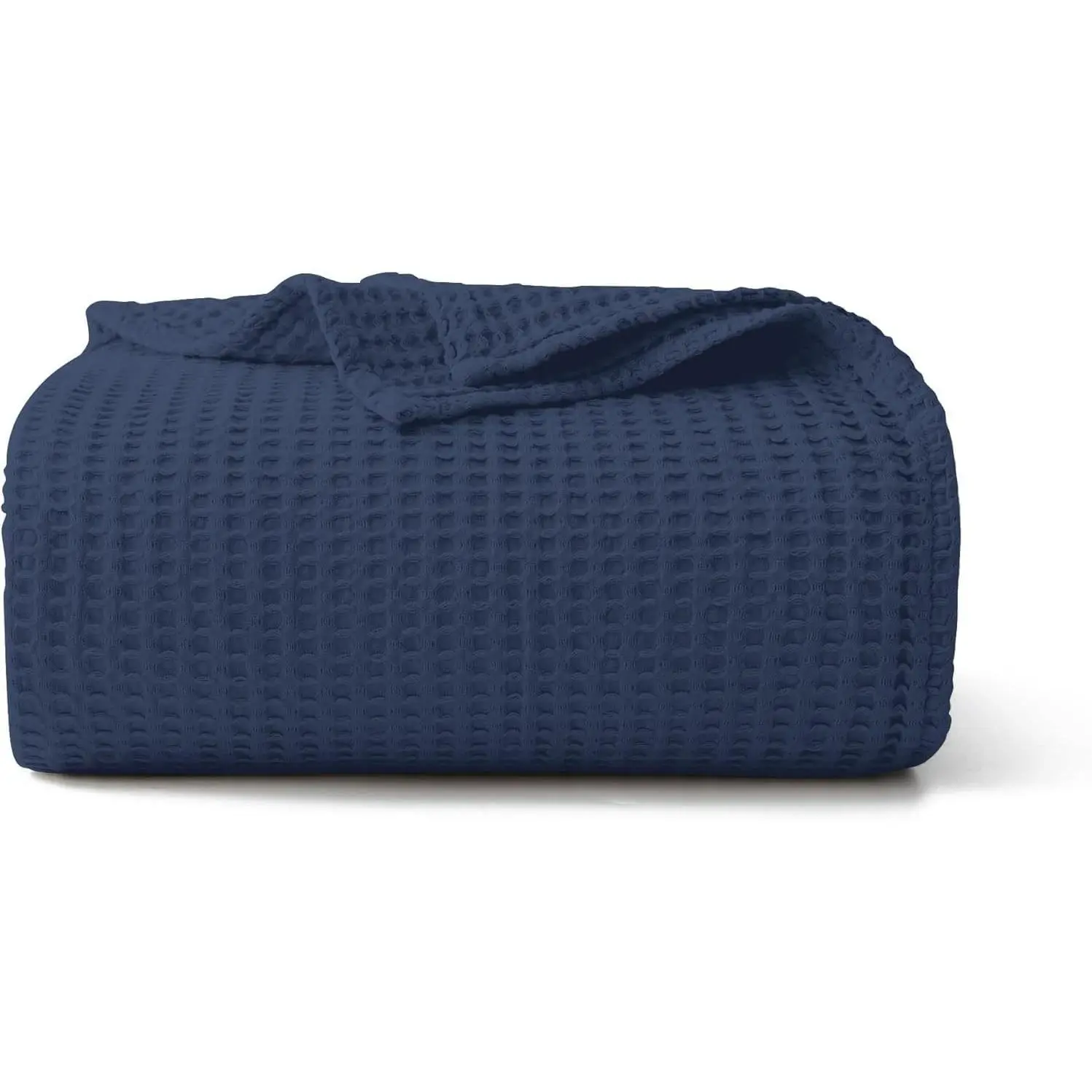 100% Cotton Waffle Blanket (Navy Blue - Full Size - 84 * 90''), Pre-Washed and Anti-Shrinkage Soft Lightweight Bed & Couch Blanket, 380 GSM Waffle Weave Throw Blanket for All Seasons