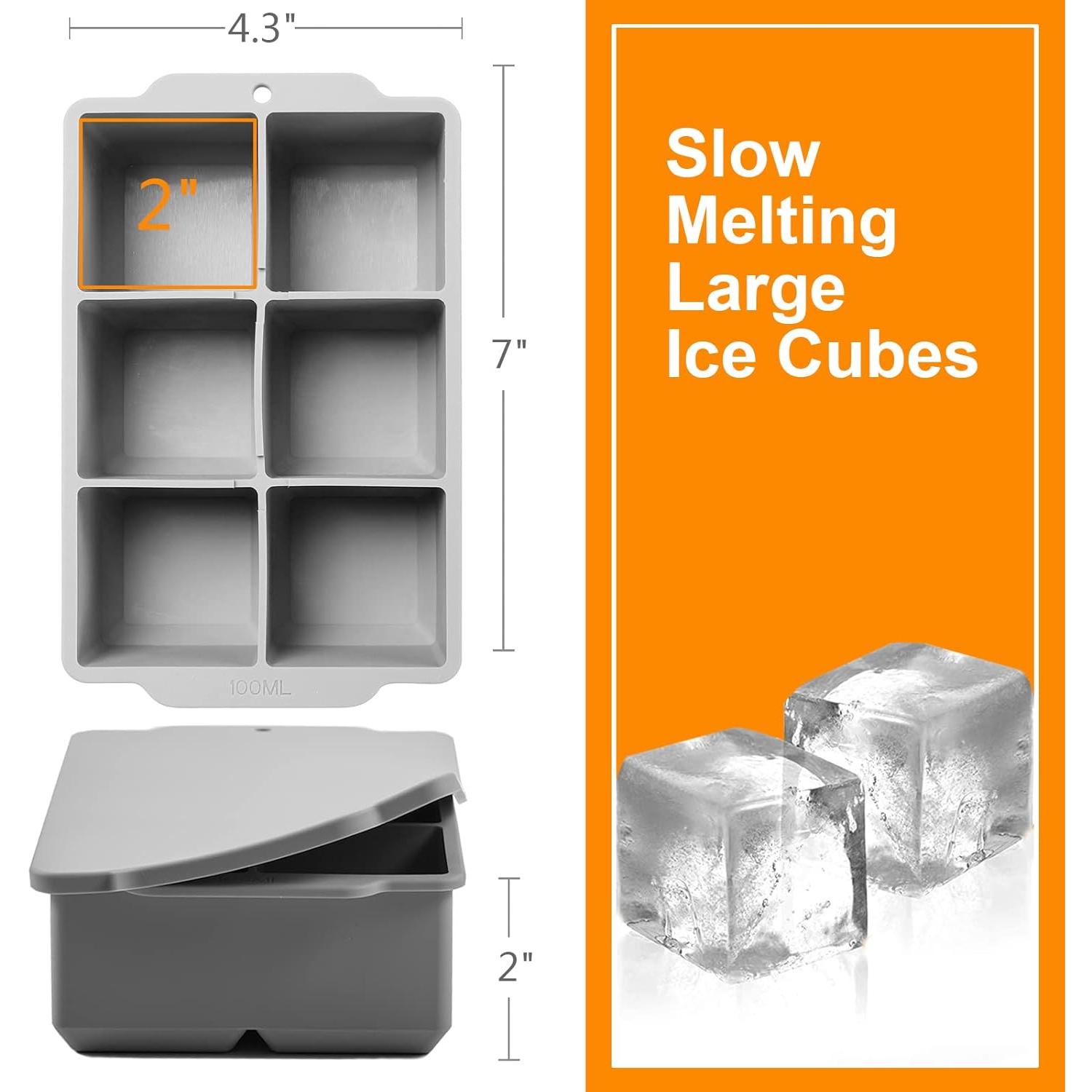 Large Ice Cube Tray with Lid, Stackable Big  Square Ice Cube Mold for    Soups Frozen , Easy Release
