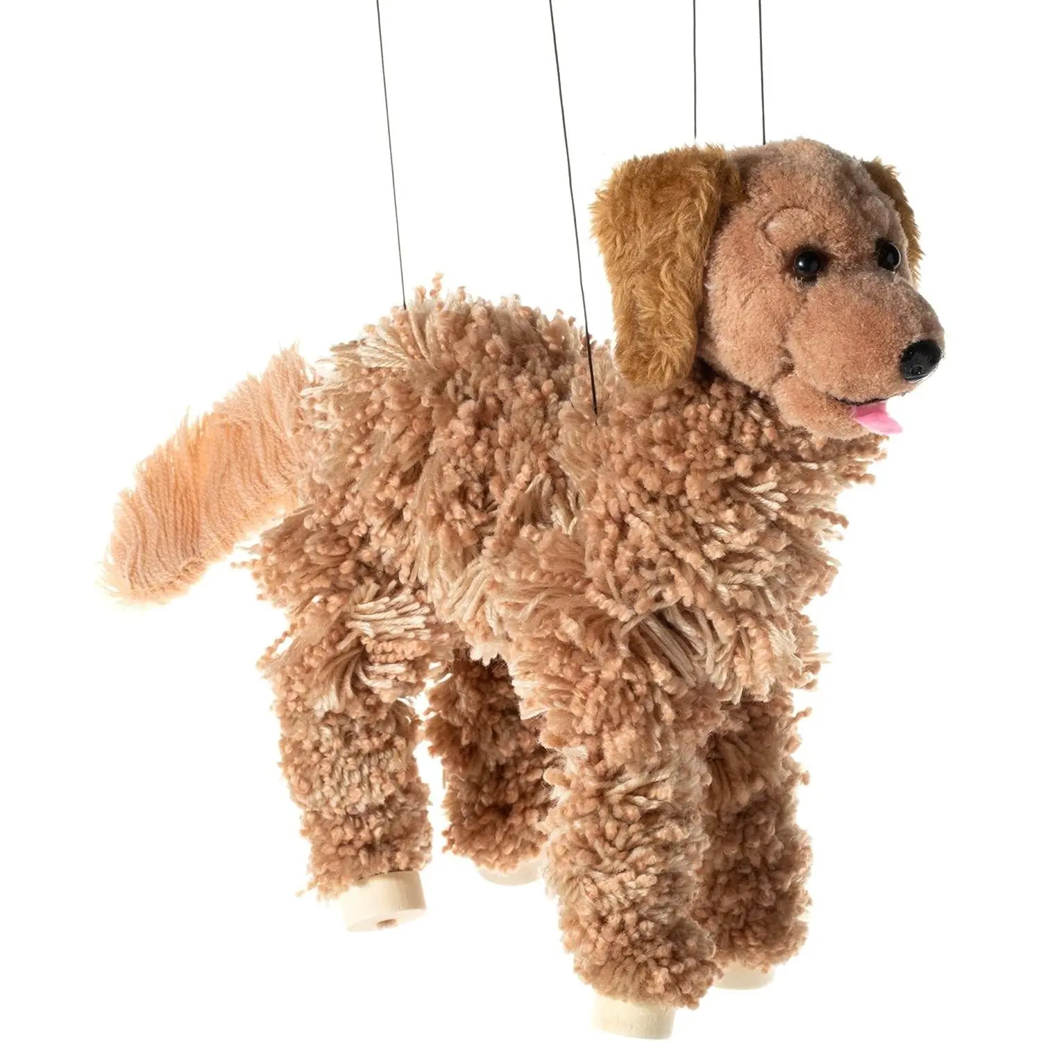 Golden Retriever Marionette Puppet - Yarn Dog with Wooden Feet, Detachable Strings (Brown)