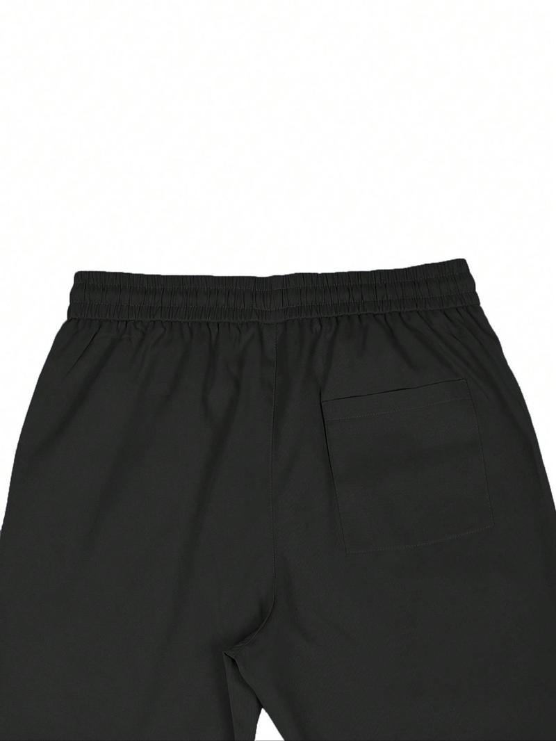 Plus Size Men's Solid Color  Drawstring Waist  Pants, Casual Streetwear Trousers, Regular Fit Casual Comfy Pocket Trousers for Daily Wear, Men's All-match Bottoms for All Seasons