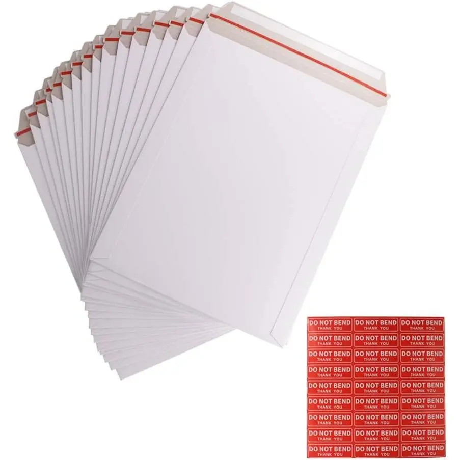 100 Pack 9X12 inch Self Seal Photo Document Mailers Stay Flat White Cardboard Envelopes for CD Photos Photography Documents