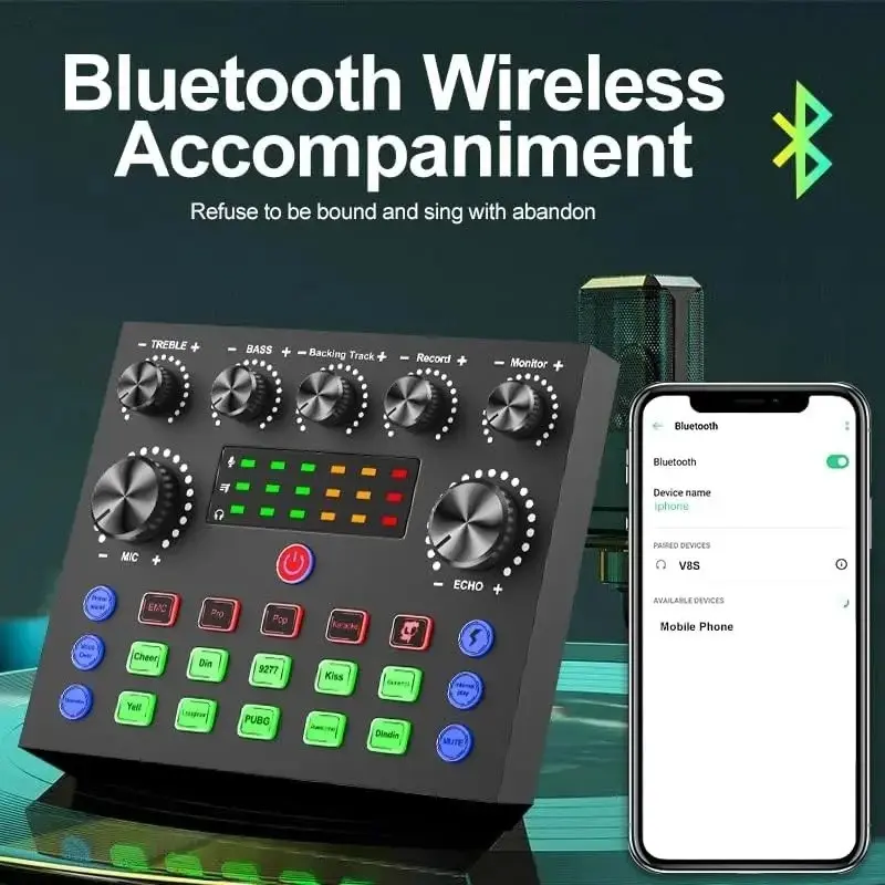 Capacitive microphone combined with V8S sound card kit, professional podcast equipment, including DJ mixing effect board audio interface, suitable for live streaming, recording, singing, voice chatting, gaming and home use