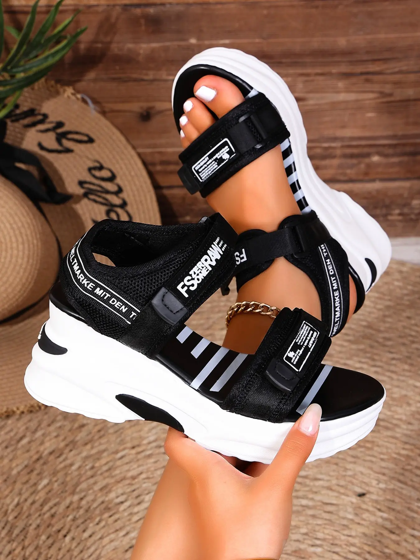 Street Style Letter Webbing Wedge Sandals, Lightweight Breathable Outdoor Women's Shoes, Comfortable and Stylish Footwear for Daily Wear