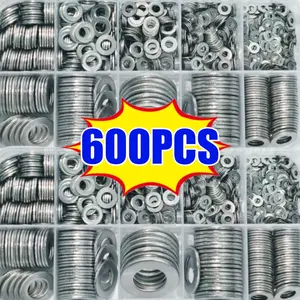 600pcs Polished Flat Washers Assortment Set, M2 to M12 Sizes with Storage Box, Metal Gasket Fasteners for Home Decoration, Kitchen Repairs, Industrial Maintenance & Daily Hardware Applications