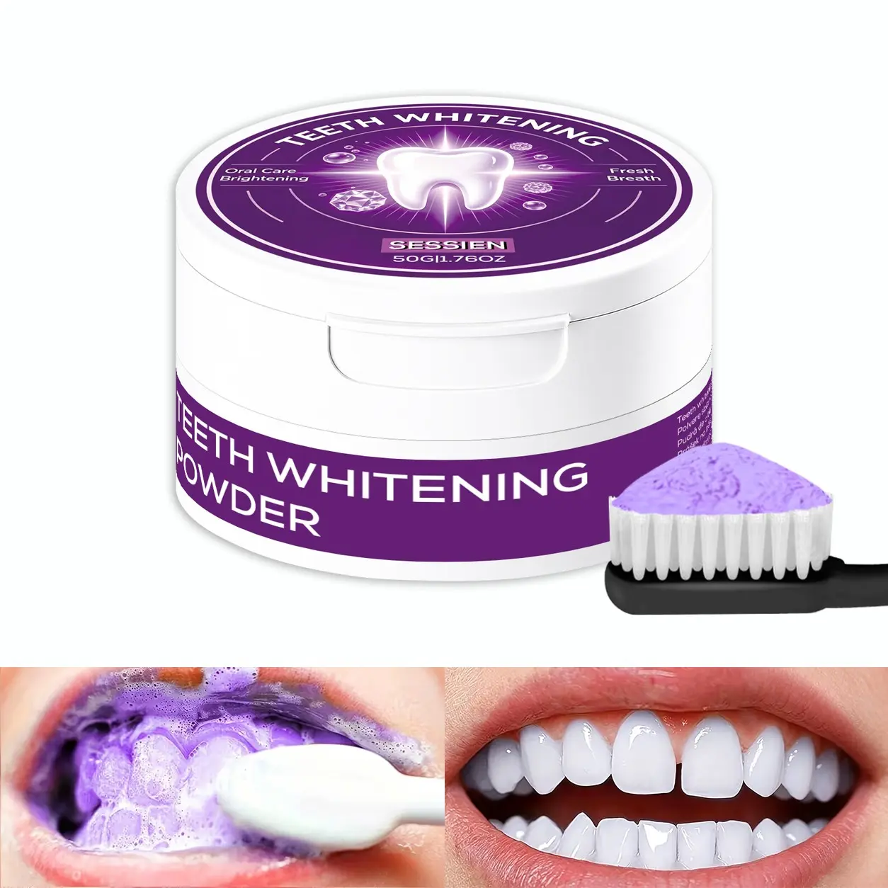 Purple V34 Teeth Brighten Powder - Hydroxyapatite Niacinamide Help Removes Stains, Fresh Breath Toothpaste Clean Powder for Coffee, Tea, Food, and Wine.50g Volume Easy Daily Use at Home
