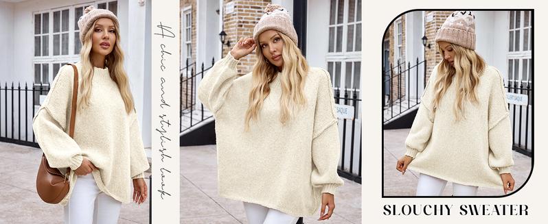 PiePieBuy Womens 2025 Trend Oversized Sweater - Mock Neck Batwing Sleeve Tunic Ribbed Knit Fall Top