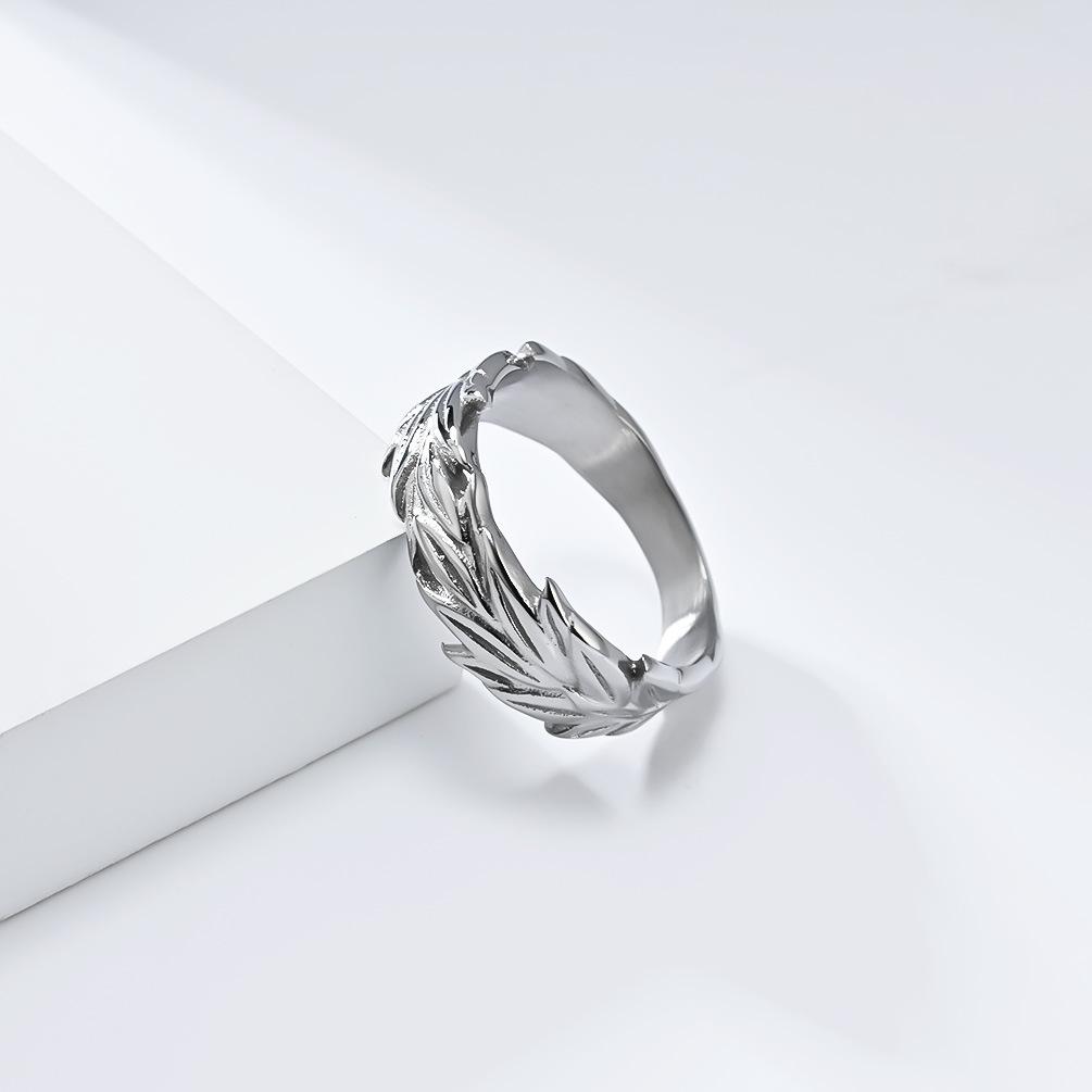 retro neutral wind hemp leaf titanium steel ring ring niche personality wheat ear pattern stainless steel hand jewelry