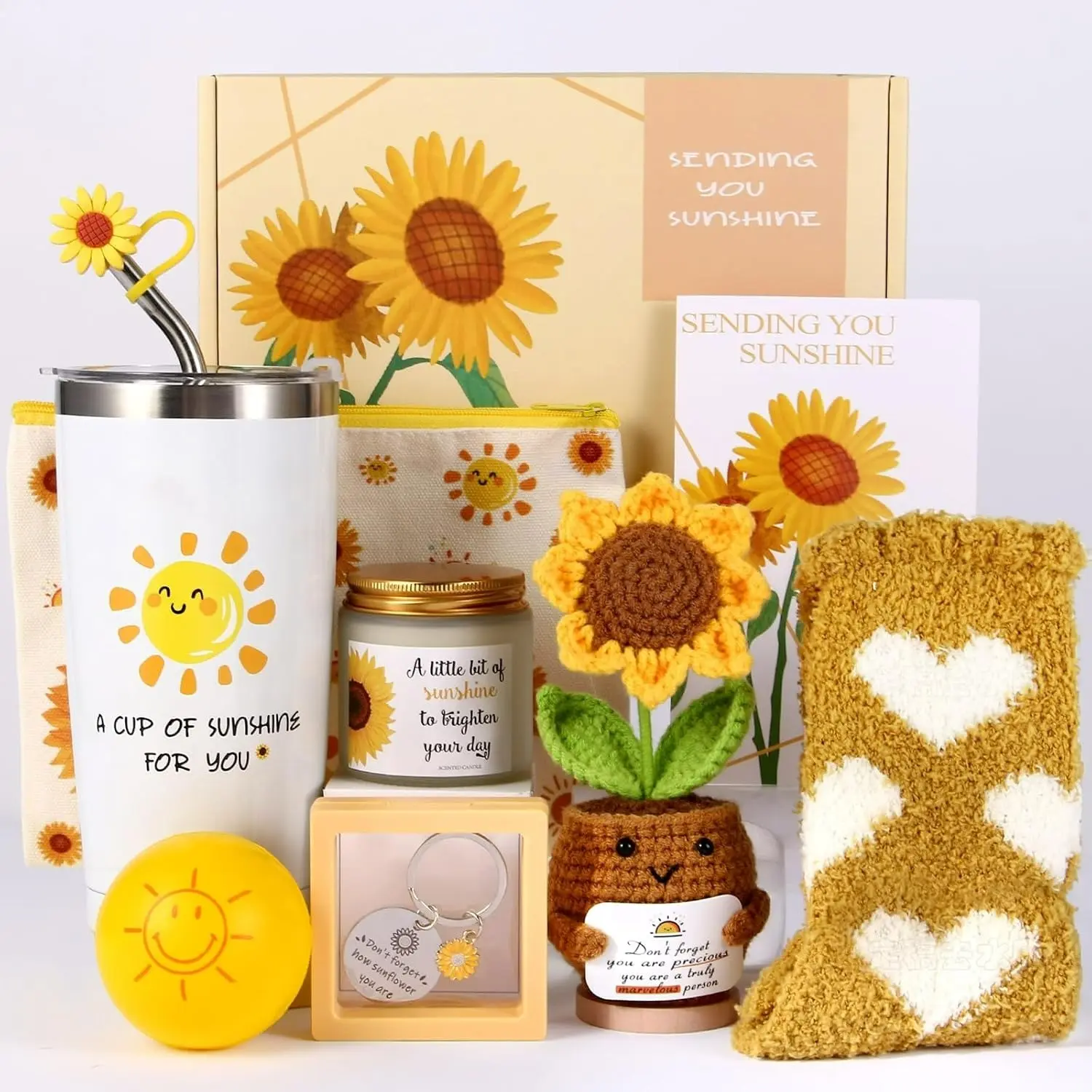10 Piece Women's Sunflower Gift Set, Unique Care Package for Mom Sister Wife, Quick Recovery Birthday Gift, Self-Care Basket