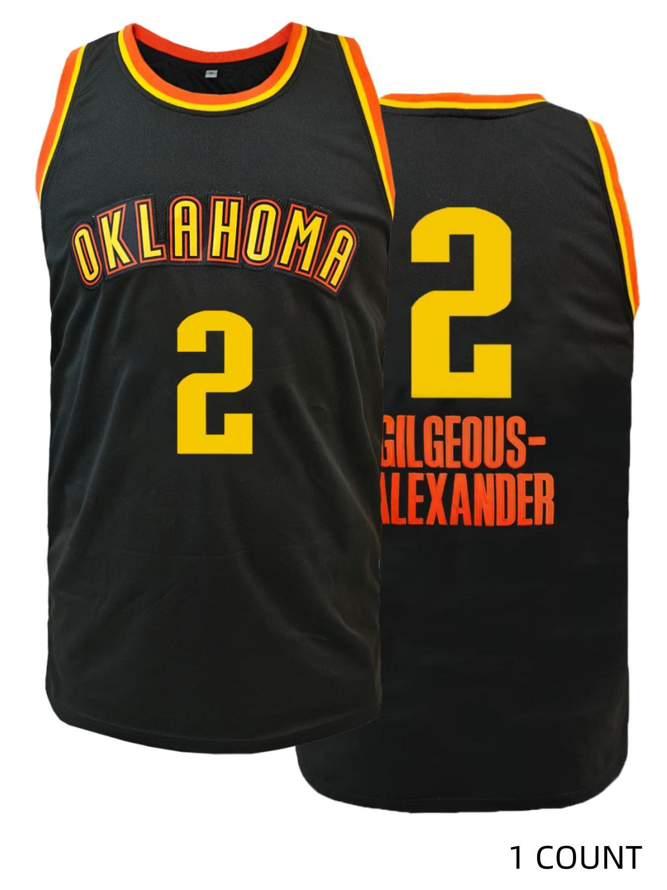 Men's Oklahoma #2 Basketball Jersey, Vintage Basketball Jersey, Lettering Embroidered V Neck Basketball Jersey, Breathable Comfortable Basketball Clothing for Outdoor Training