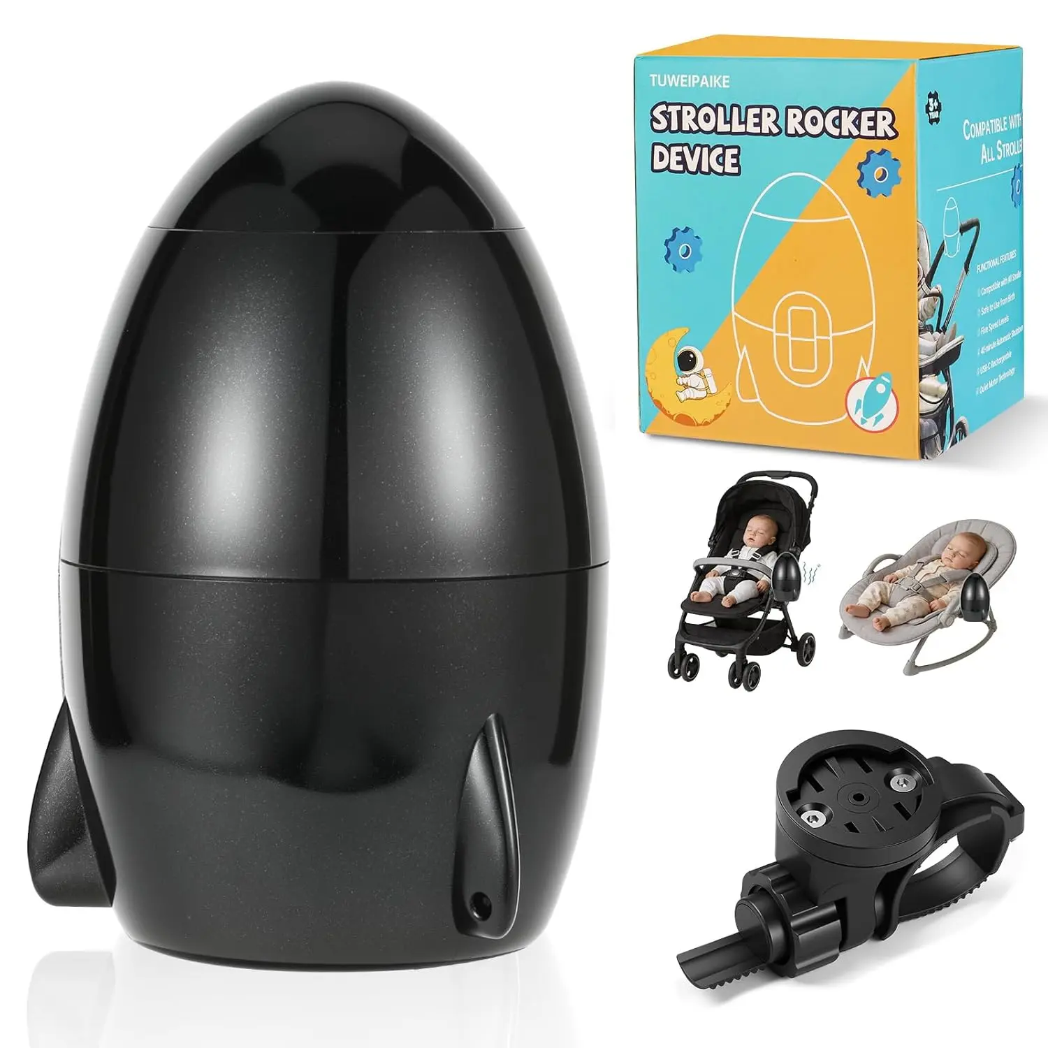 Baby Stroller Rocker, Portable Baby Vibrating Soother with 5 Vibration Levels & 40 Min Timer, Hands-Free Babys Stroller Device for All Pushchairs & Prams & Strollers, Rechargeable(Black)