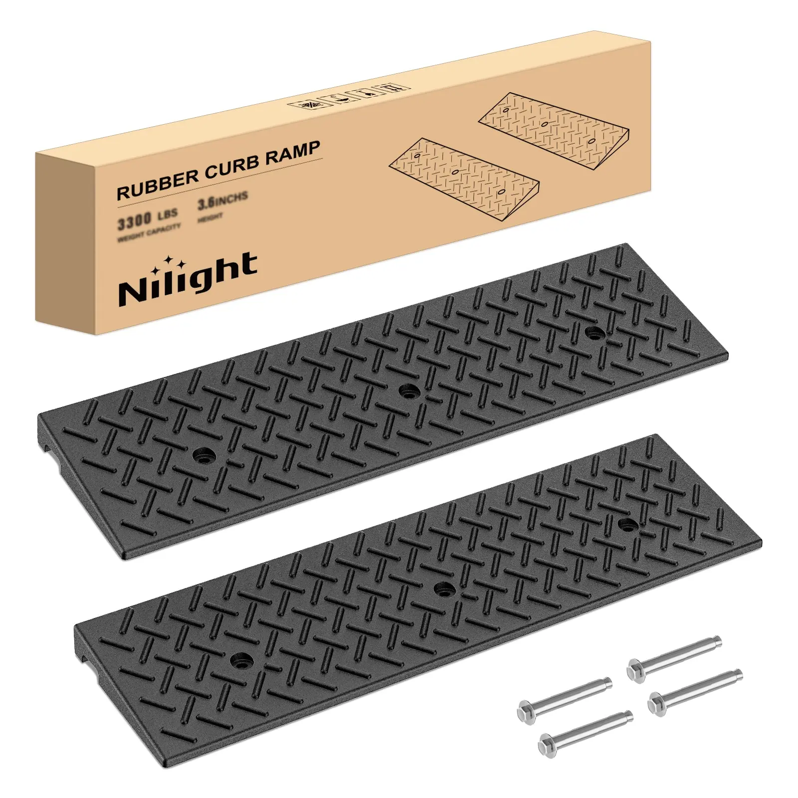 Nilight 1.6Inch Rise Heavy Duty Rubber Curb Ramps (Pair) - 3300lbs Load Capacity, Anti-Slip Surface for Warehouses, Driveways, Barns, Doorway Transitions, Cars, Wheelchairs