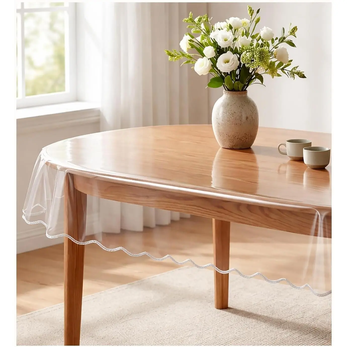 Clear Oval Table Cover Protector 60 x 90 Inch, Large Oval Waterproof Transparent Vinyl Tablecloth, Oil-Proof Plastic Table Cover for Dining Table, Protects Table & Decorative Cloth