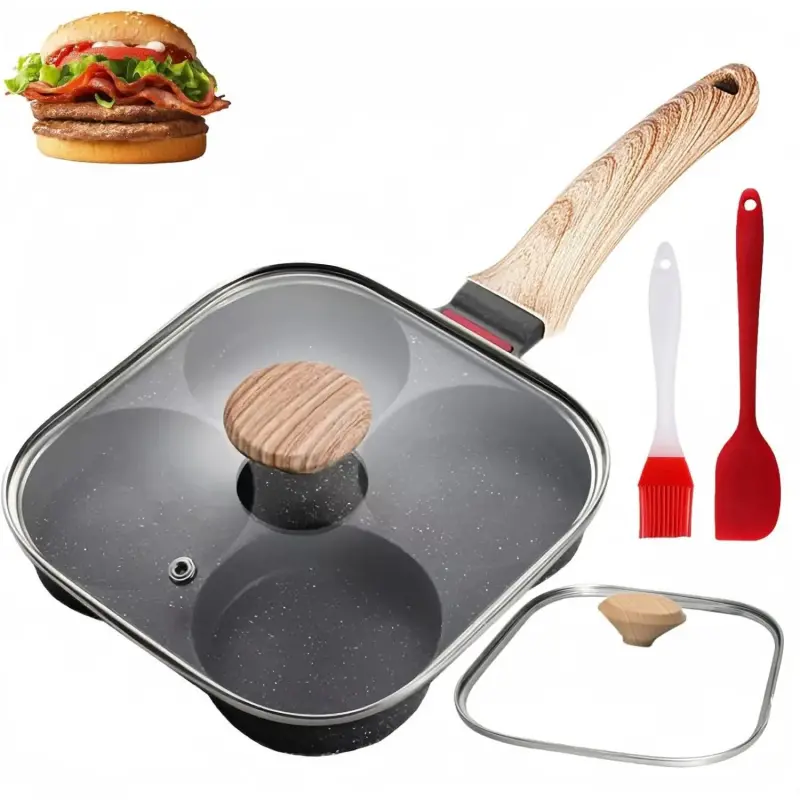 4-Cup Non-Stick Granite Cookware Frying Pan with Lid, Multi-Functional for Eggs, Pancakes, Compatible with Gas Stove and Induction Cooker