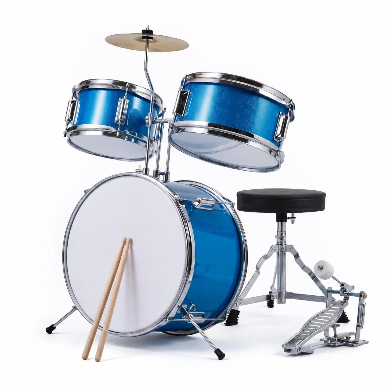 3-Piece Drum Set with Bass Drum, Snare, Cymbal and Adjustable Stand,Compact 3-Piece Drum Set With Adjustable Stands, Foldable Hardware, Bass Pedal And Cymbal For Rhythm Practice