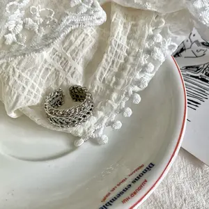 Korean Dongdaemun non-fading high-end ins-style geometric texture adjustable niche light luxury ring for women