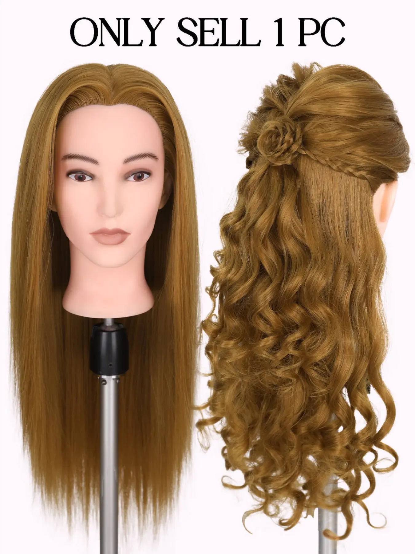 26 Inch Professional Cosmetology Mannequin Head with Unique Realistic Face – Heat Resistant Synthetic Hair for Cutting & Styling Practice, Makeup-Friendly Training Head , Braiding Practice Suitable