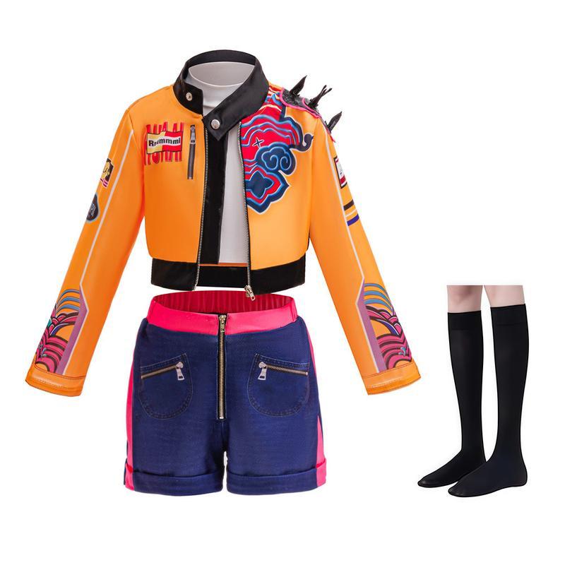 Kpop Girl Devil Pop Singer Embroidered Coat Top Shorts and socks 4-piece Hunter Sets Halloween Stage Set Carnival Girl Clothes