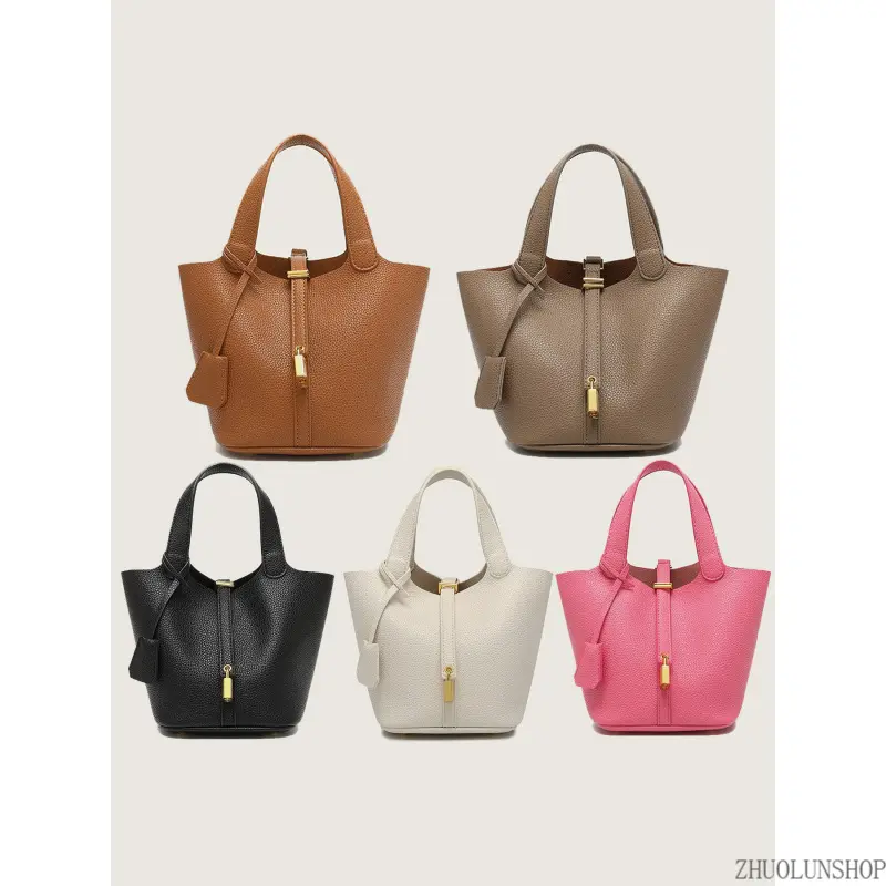 Women's Minimalist Solid Color PU Leather Bucket Tote Bag - Textured Surface 2-in-1 Handheld Shoulder Purse with Detachable Inner Pouch, Versatile Daily Fashion Accessory, Bucket Bag, Detachable Pouch