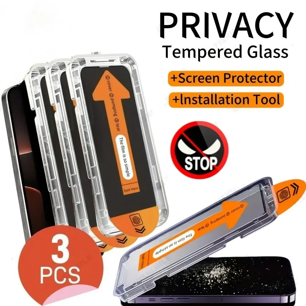 Three-Pack Dust-Free Tempered Glass Screen Protector for iPhone X-XS-XR-11-12-13-14-15-16-17 Pro/max, Anti-Spy, 9h, Bubble-Free, Easy Install