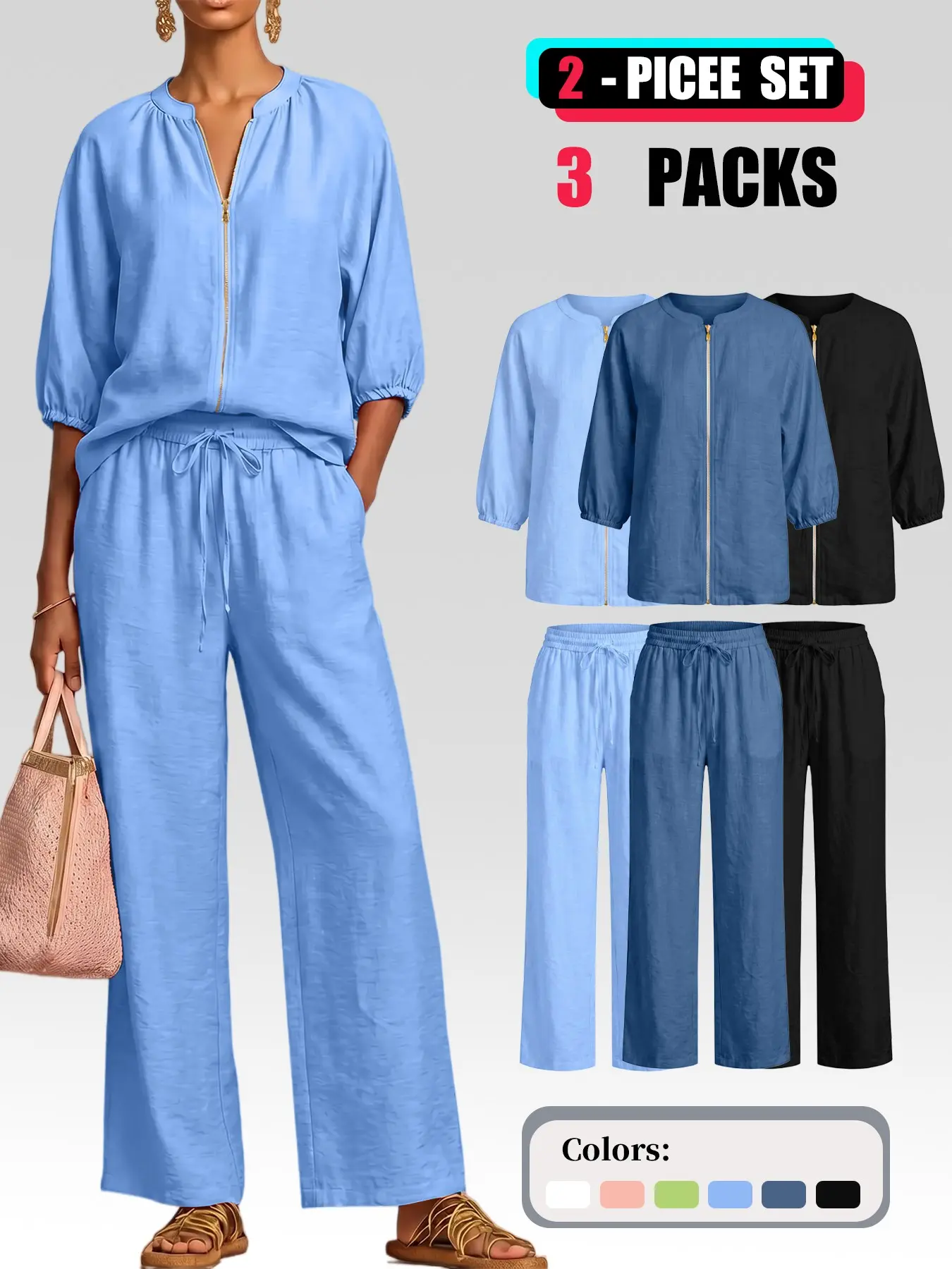 Women's 2 Piece Lounge Set, Zip Up Jacket & Wide Leg Pants with Pockets, Soft Casual Matching Outfit, Cozy Comfy Loungewear Set for Women,Womenswear 2026，Suitable for Daily Home Wear and Fashionable for Outings