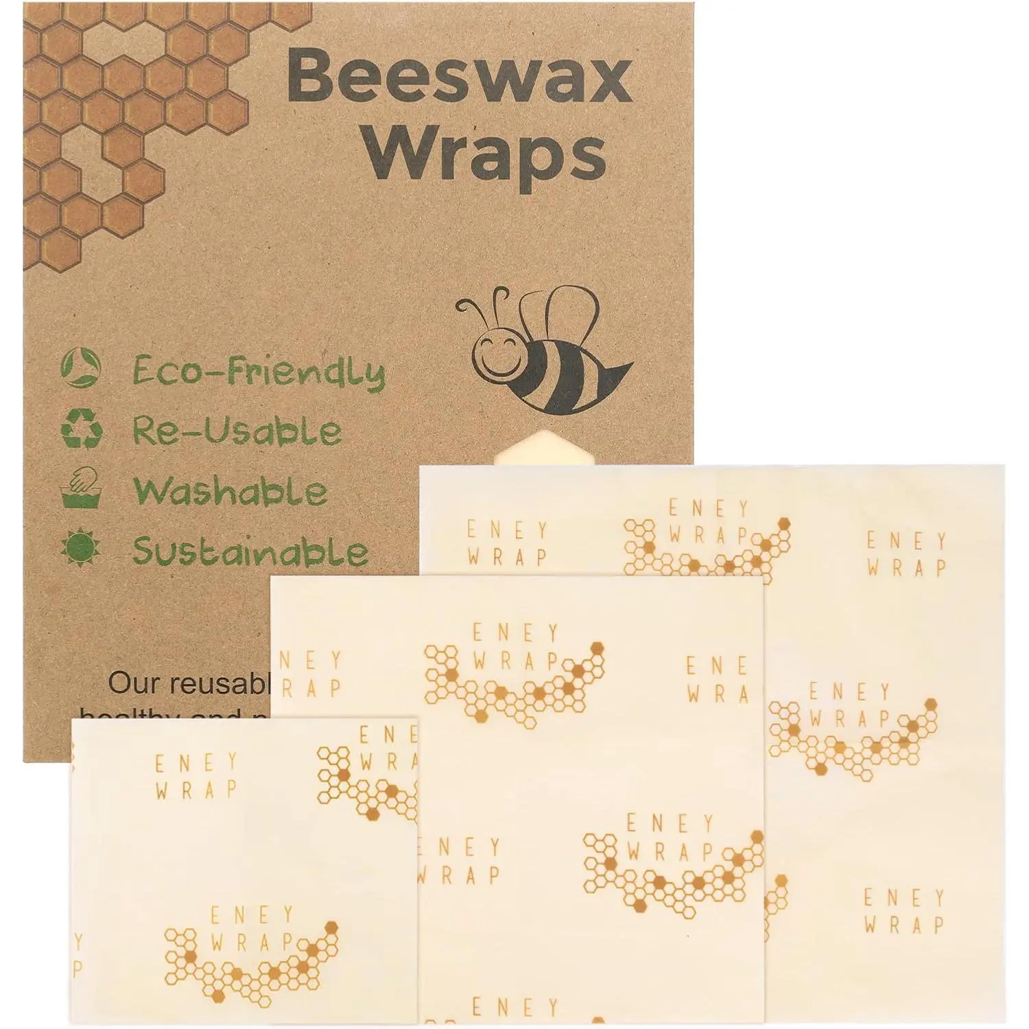 Beeswax Wrap 3 Pack (S, M, L) Beeswax Wraps for  -  | Sustainable, Zero , Plastic-Free  Storage Wrap,  Alternative to  Foil and Plastic Wrap