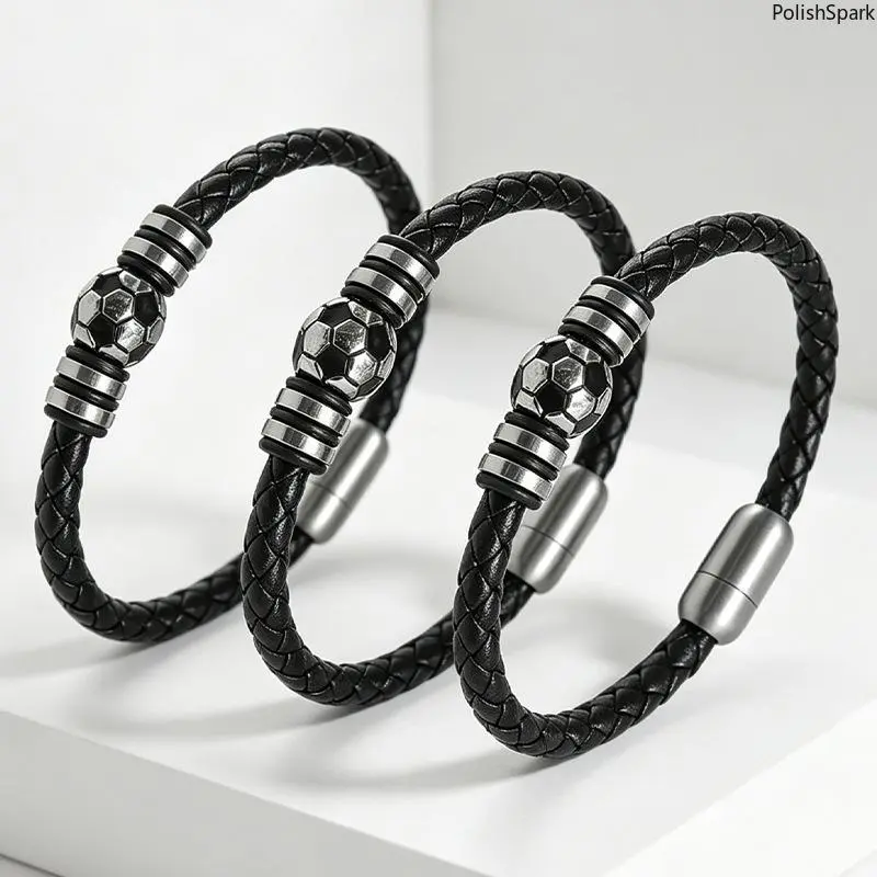Soccer Football Braided Leather Bracelet for Men, 3D Soccer Ball Charm Stainless Steel Clasp Wristband, Sports Fan Gift For Soccer Lover Boyfriend Son summervibes,summerwins
