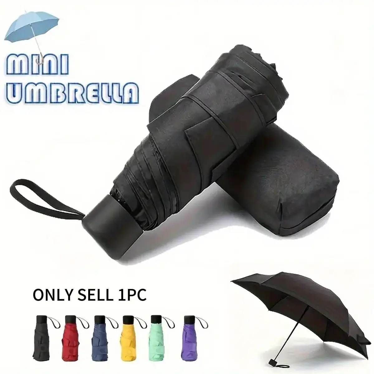 Portable Mini Folding Umbrella, 6-Rib Manual Sun and Rain Umbrella for Travel and Outdoor Use, Portable Foldable Umbrella