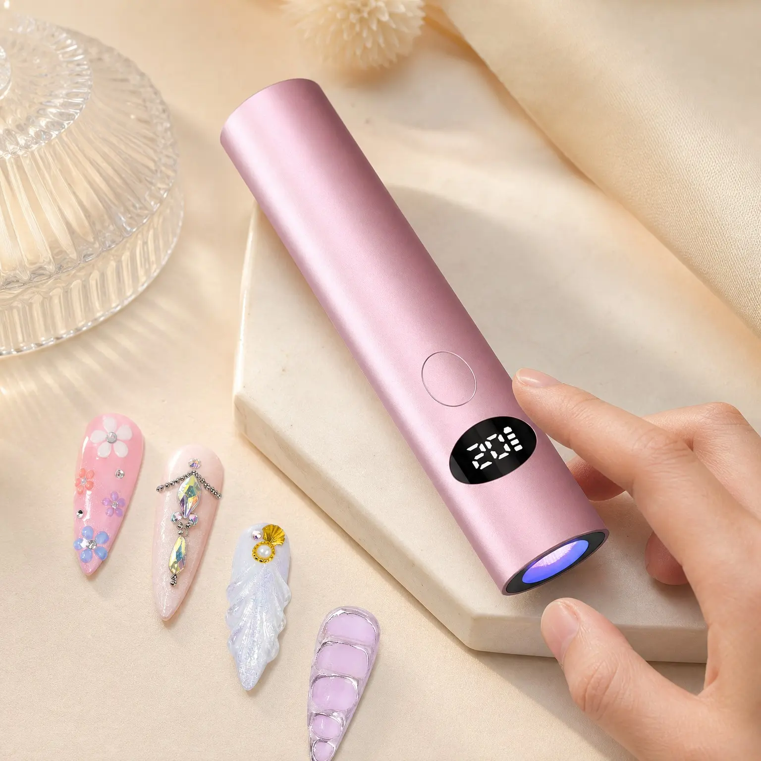 Handheld Flash Cure Nail Lamp, Cordless Mini Nail Light with Optical Lens for Spot Curing Builder Glue & Gel-X Tips, 20s/60s Timer, LCD Display, 450mAh BatteryGift