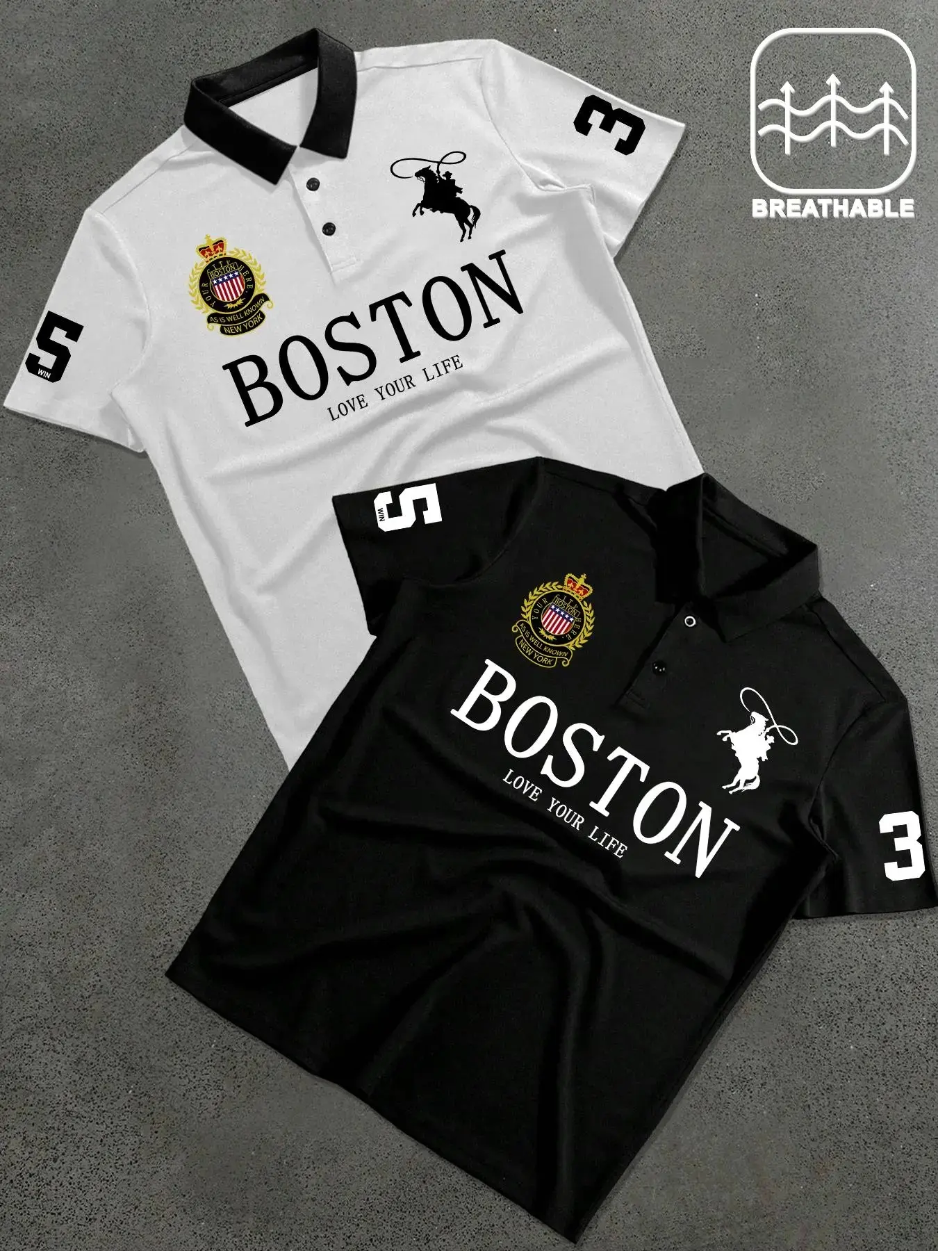 Men's Letter & Number Print Polo Shirt, Printed Polo Shirt, Regular Fit Streetwear Collared Short Sleeve Top, Breathable Summer Polo for Daily Outdoor Wear, All-Season Wear, Casual Polo Shirt