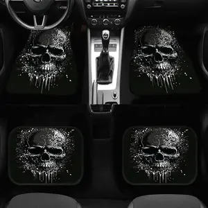 Skull Pattern Polyester Car Floor Mats 4-Piece Set - Non-Slip Front and Rear Protection Mats for Cars and SUVs - Easy-to-Clean Interior Accessory, Eye-Catching Design, Ideal Gift