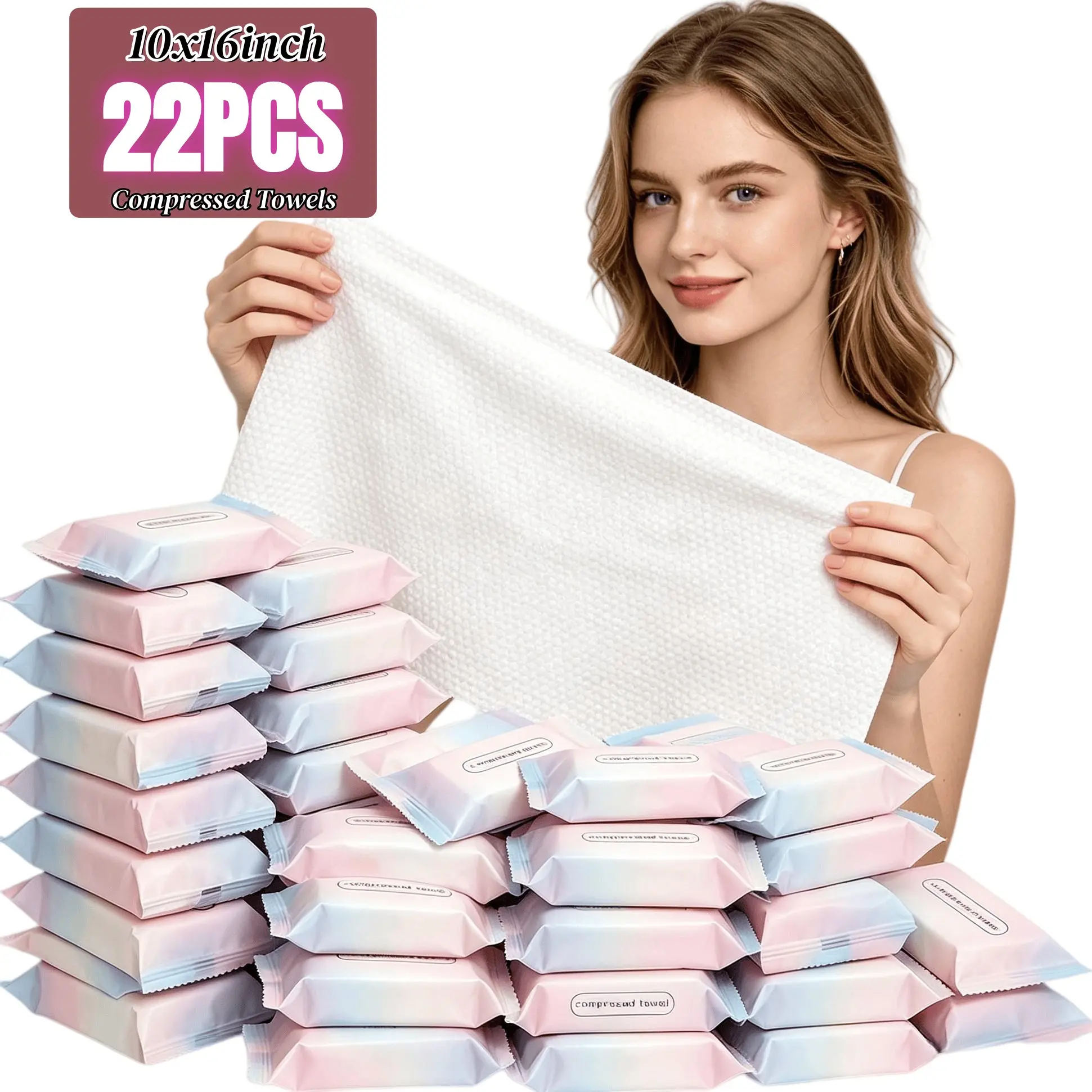 Extra Large Thick Compressed Towel Tablets, Portable Disposable Face Towels, Individually Wrapped Towelettes, Expands with Water, Soft & Lint-Free, Single Use Towelette, 16 x 10 Inch, Travel Size (22/44/66 Counts), Absorbent Towel