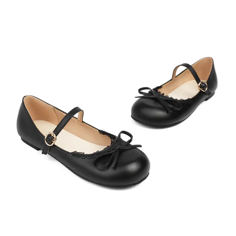 Spring Autumn Pink White Mary Janes Flat Shoes Woman Round Toe Buckle Strap Lolita Girls Student Ballet Flats Plus Size 43 44 45