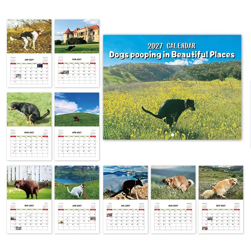 Funny Grass Puppy Calendar 2027, Humorous Office Prank and Home Decor, Perfect Gift for Dog Lovers, Daily Planning Tool, Fun Design