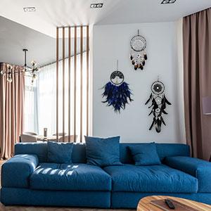 Pretty Jolly Black Gothic Dream Catcher Wall Decor Handmade Woven Feather Macrame Dream Catchers Wall Hanging for Bedroom,Living Room,Wedding Party,Home Decor-Black 3 Rings 22.4"