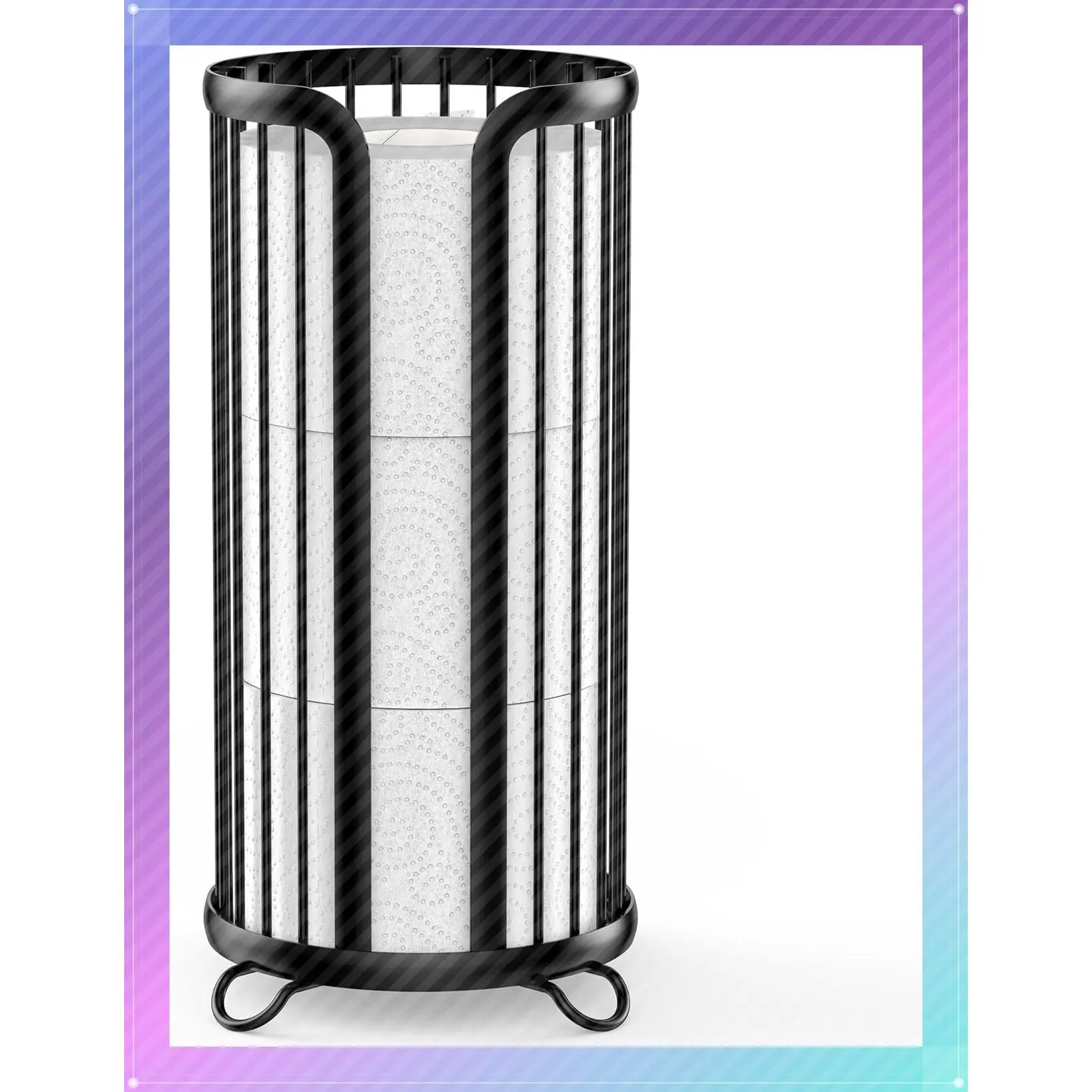 Freestanding Toilet Paper Holder Stand for 3 Mega Rolls, Waterproof Raised Feet, Rustproof, No Drilling No Assembly, Minimalist Space-Saving Storage, BlackGift