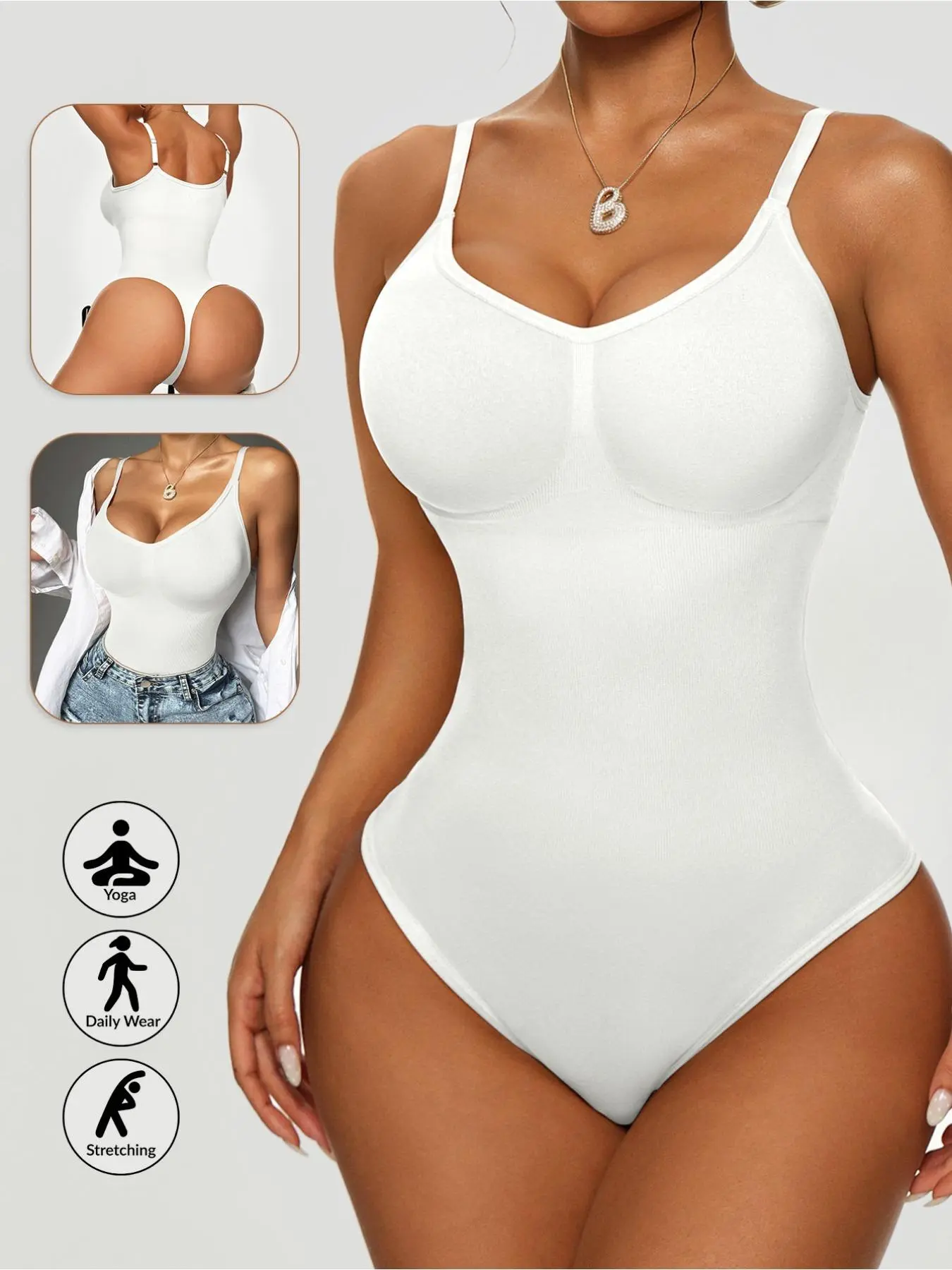 Women's Solid Color  Shapewear Bodysuit, Casual Comfy Breathable Shaper for Daily Wear, Tummy Control Butt Lifter Shapewear for Women