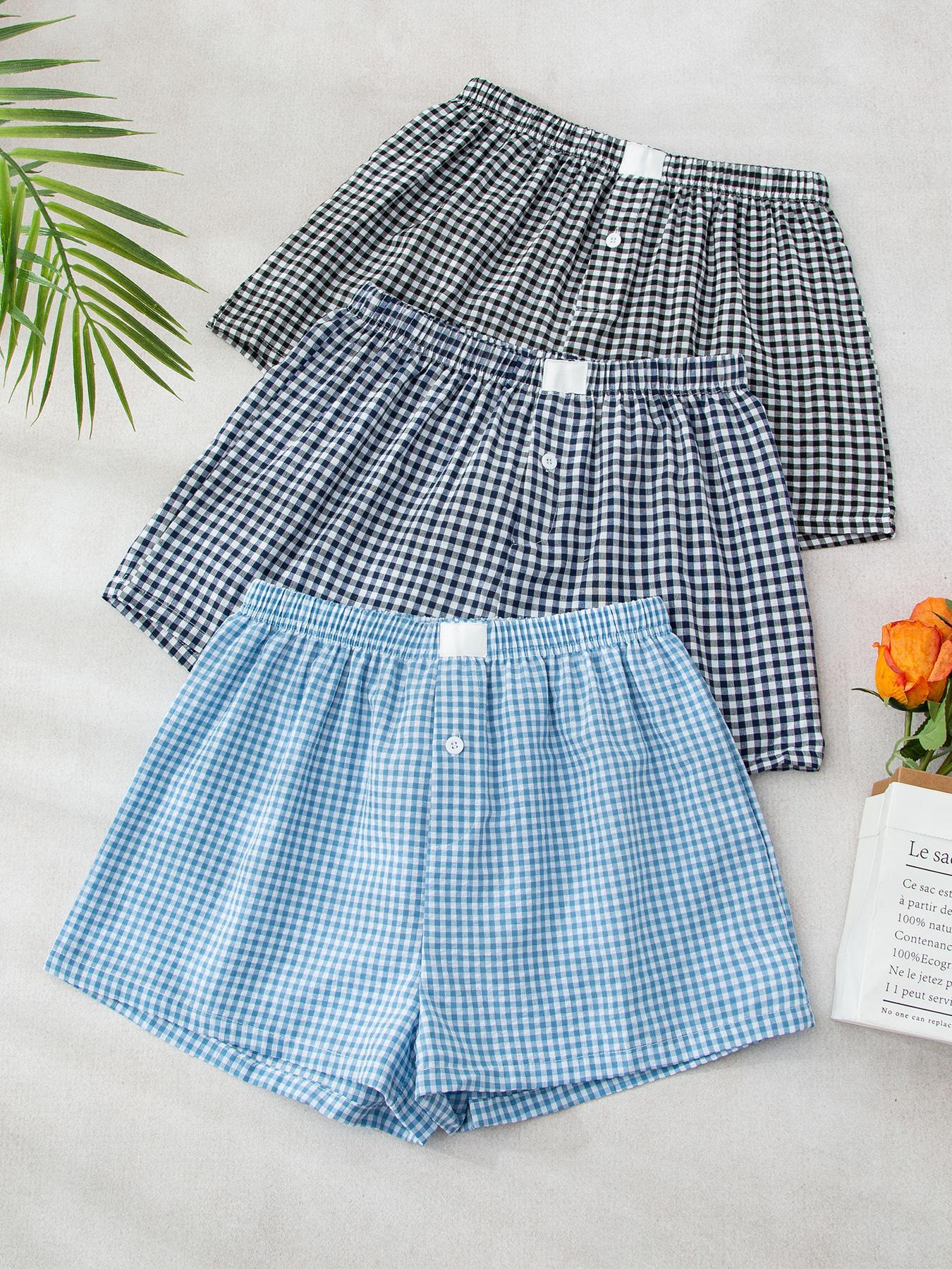 Women's Plaid Print Pajama Shorts, Casual Comfy Breathable Pajama Shorts for Daily Wear, Ladies Sleepwear Loungewear for Summer