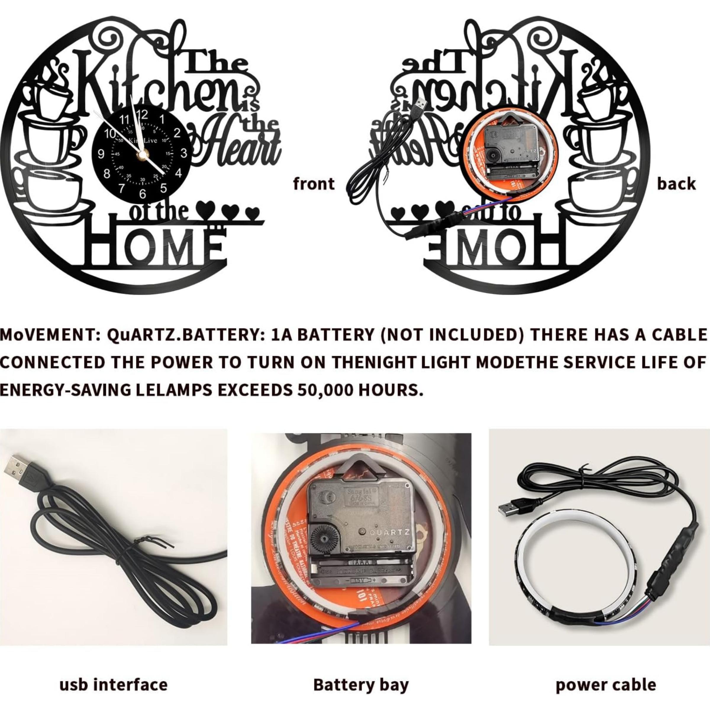 Kitchen Themed Wall Clock, 1 Count Battery Powered Wall Clock with LED Night Light, Led Wall Clocks, Decorative Wall Clock for Home Kitchen Coffee Shop (without Battery)