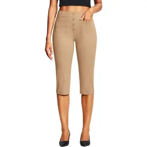 ISEEGZ 18'' Capri Pants for Women Dressy Slim Fit Stretch Pull On Women’s Capris with Pockets Petite Summer Work Casual