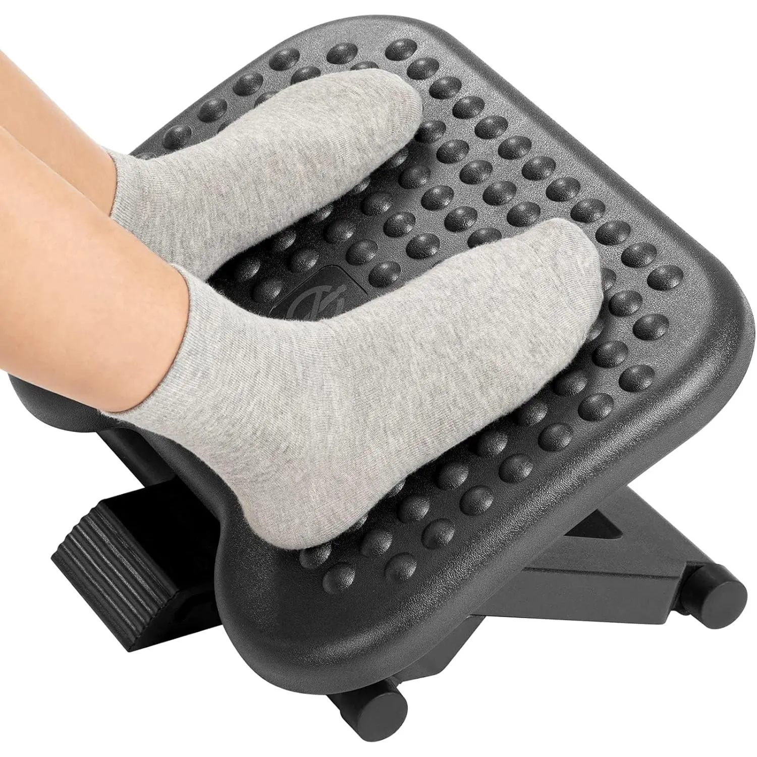 Adjustable Height Massage Footrest for Home Office - Under Desk Foot Stool with 3 Height Positions, 30-Degree Tilting Angle Adjustment