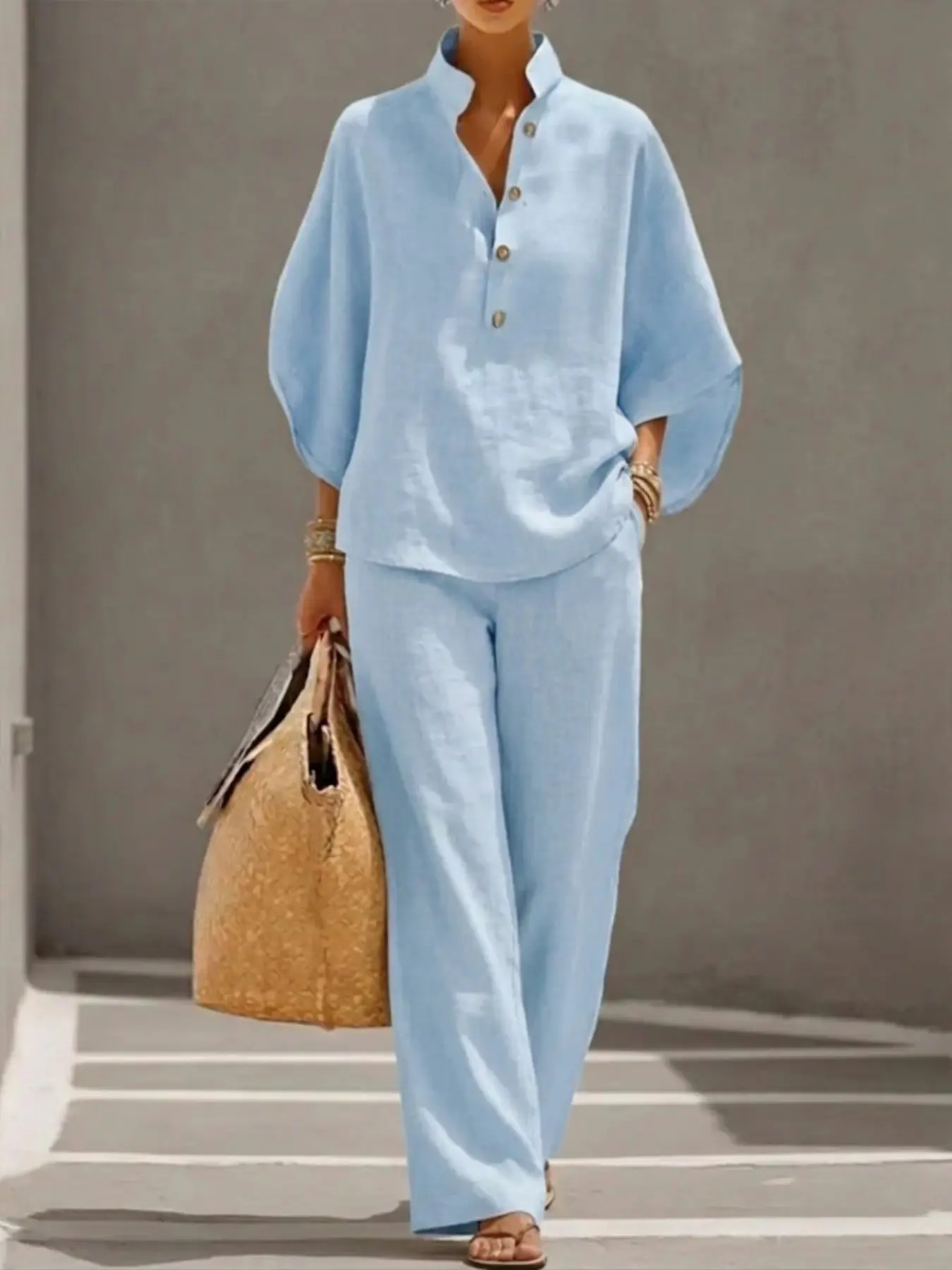 Women's Casual Everyday Shirt Set, Loose-Fit Baggy Plain Solid Blouse, Ideal for Outdoor Adventures, All-Season Wear, Stylish and Practical Clothing