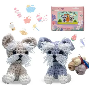 Crochet Kit for Beginners, Learn Crochet  Kit, Include Video Tutorial & Manual, Easy Knitting Yarn for Adult, DIY Holiday Birthday  Idea(2pack Schnauzer Puppy)