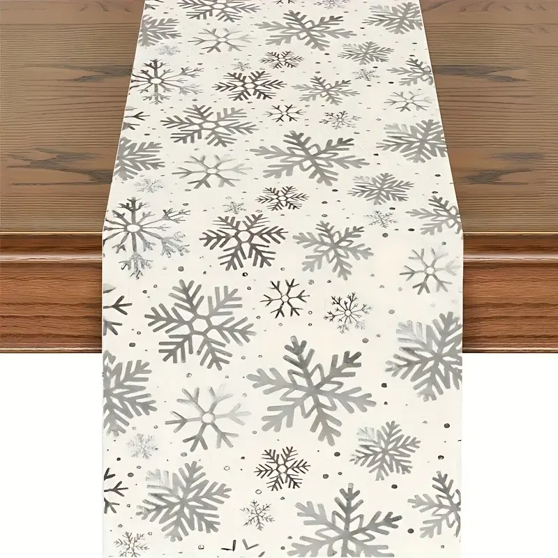 Christmas Joy Snowflake Table Runner, Perfect for Holiday Dining and Parties, Indoor and Outdoor Decor, Festive Table Setting