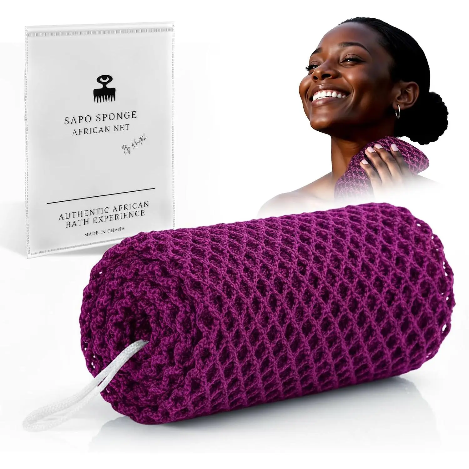 Authentic  Net Sponge from Ghana |    for Shower Bath Sponge Long with  Cord | Peeling Easy   for   ()