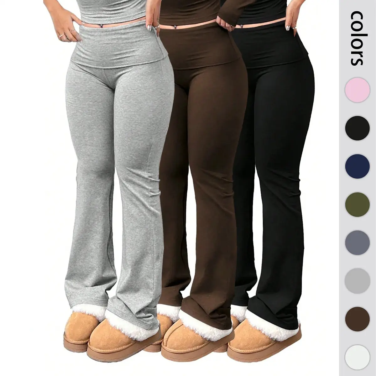1/3 PCS Women's High Waisted Flare Leggings Wide Waistband Tummy Control Bootcut Yoga Pants Casual Solid Color Slim Fit Activewear Spring Fall Everyday Loungewear Comfortable Stretchy Bell Bottom Trousers Y2K Fashion