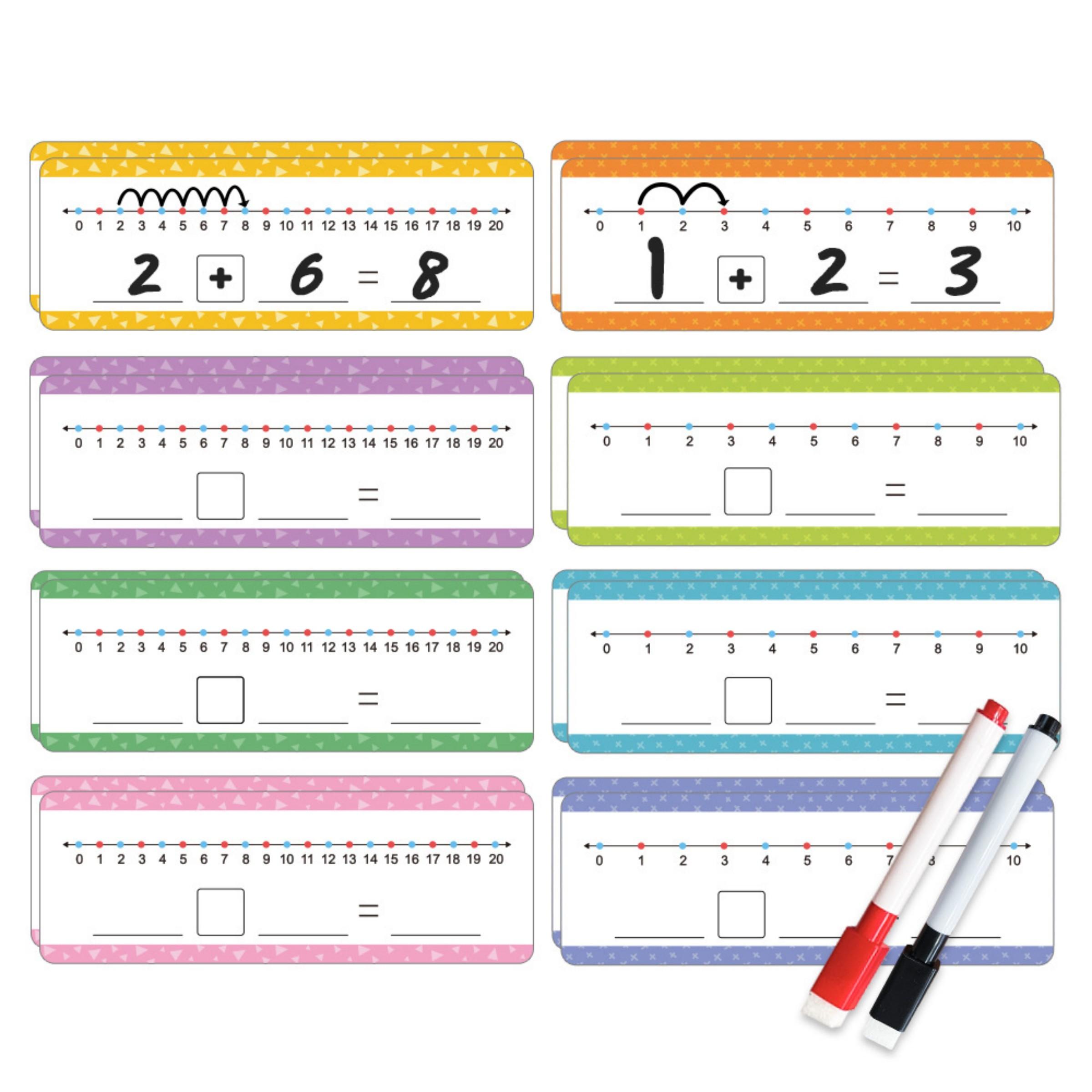 0-20 Number Line Flash Cards, 16 Erasable Cards with 2 Markers, Math Addition Subtraction Practice for Kids, Educational Learning Tool, Math Learning Tools