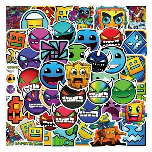 50 Sheets Geometry Dash Graffiti Stickers, Self-Adhesive Waterproof Stickers for Car Luggage Skateboard Phone Case, Fun Game Accessories