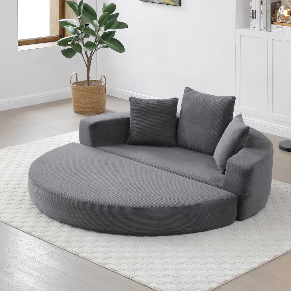 Convertible Sofa Couch Bed, Multi-functional, Circular Bed, Adjustable Futon Sofa, No Assembly Compressed Corduroy Floor Lounge Sofa for Apartment Office Bedroom Living Room